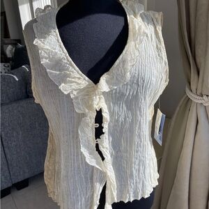 NWT J. H. Collectibles Cream Tye Dye Blouse With Gold Pinstripe PL  $44.00 MSRP